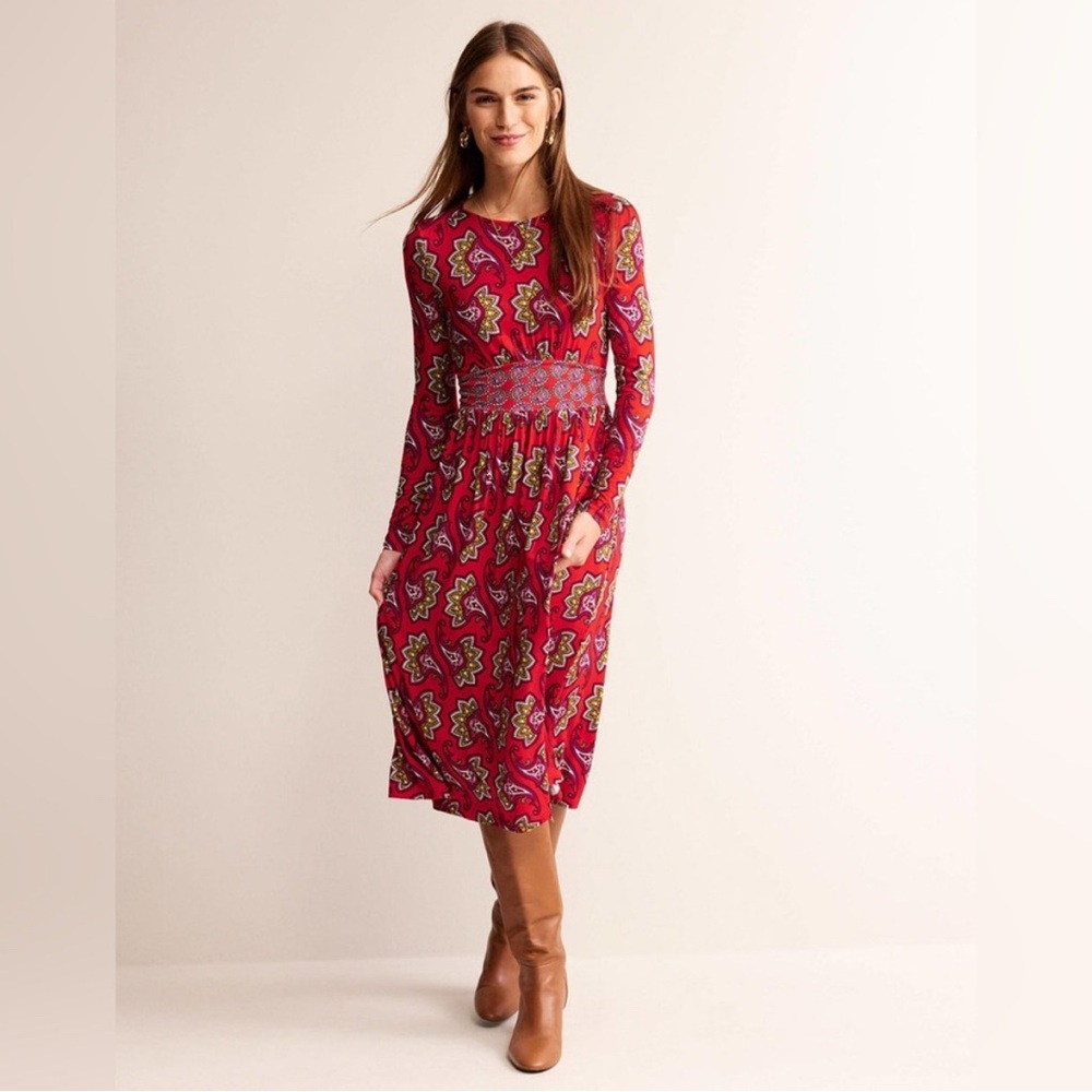 Boden Thea Long Sleeve Midi Dress
Red, Paisley Amaryllis Size US 8 - Picture 4 of 11